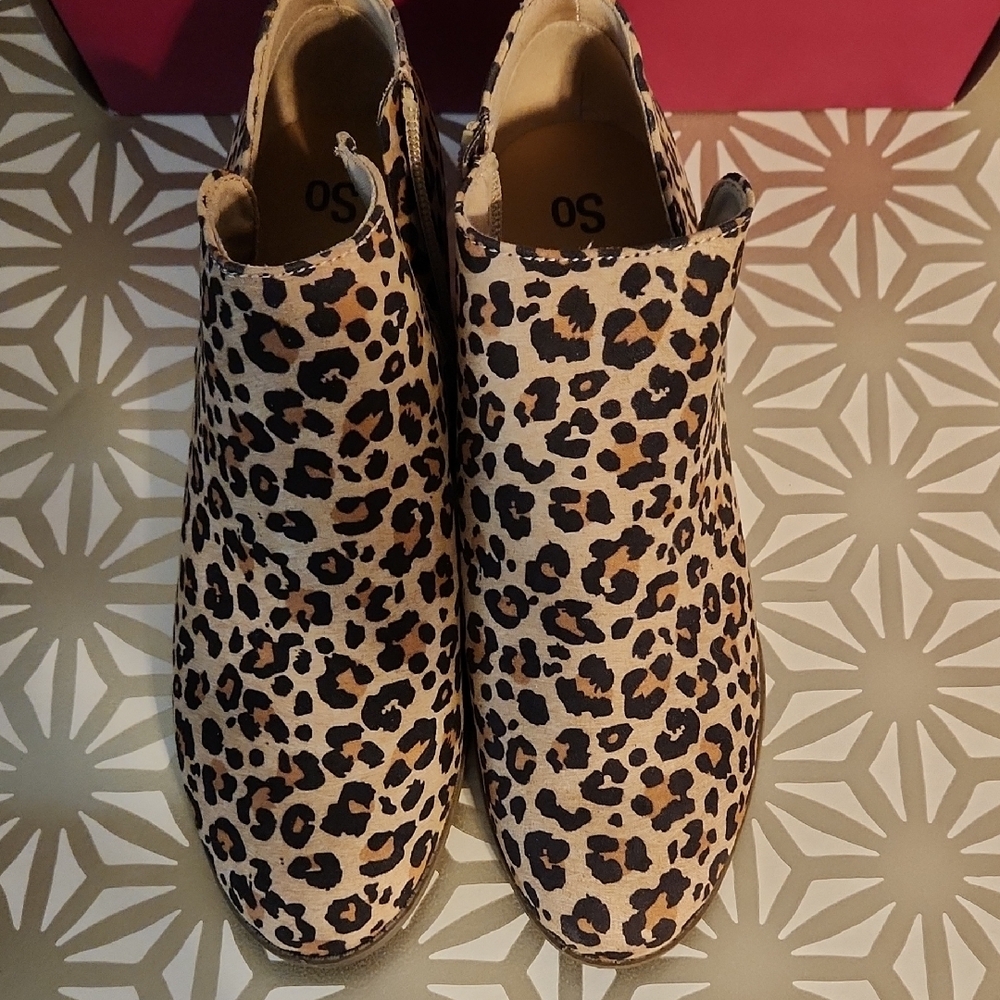SO Brown and Black Ankle Boots with Leopard Print